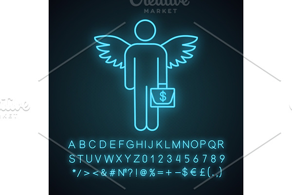 Angel investor neon light icon