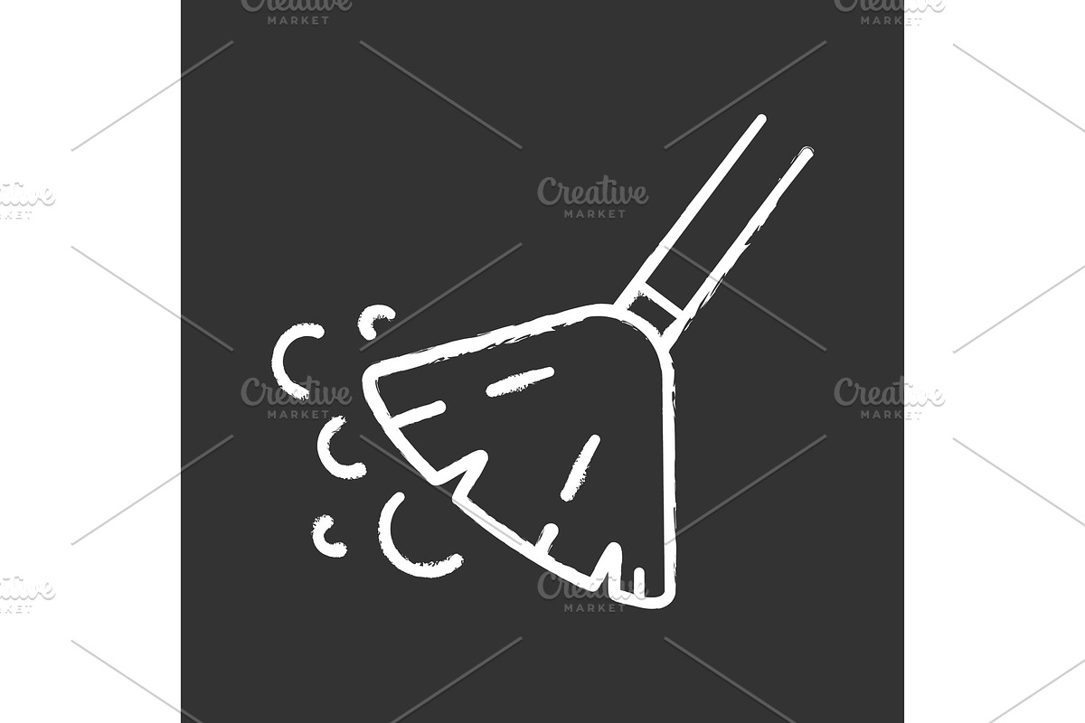 Sweeping broom chalk icon in Objects - product preview 8