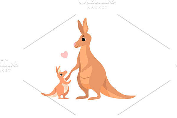 Mother Kangaroo with Its Baby, Cute