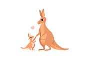 Mother Kangaroo with Its Baby, Cute