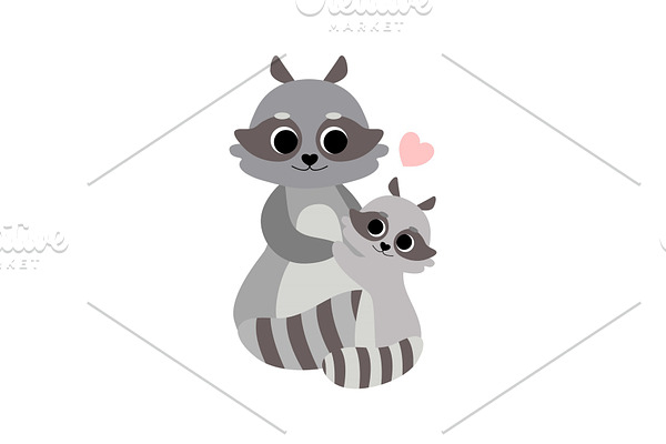 Mother and Baby Raccoon, Cute