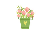 Bouquet of Pink Tulips in Green