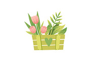 Bouquet of Pink Tulips with Leaves