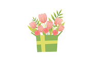 Bouquet of Pink Flowers in Box