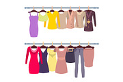 Racks with Female Tops and Dresses