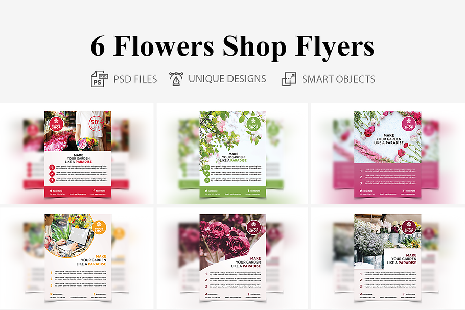 6 Flowers Shop Flyers in Flyer Templates - product preview 8