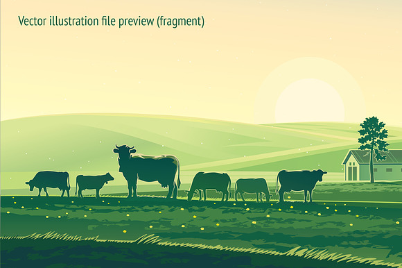 Rural landscape with splash milk in Illustrations - product preview 1