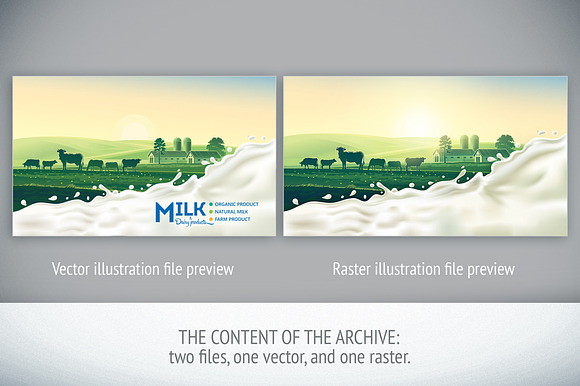 Rural landscape with splash milk in Illustrations - product preview 3
