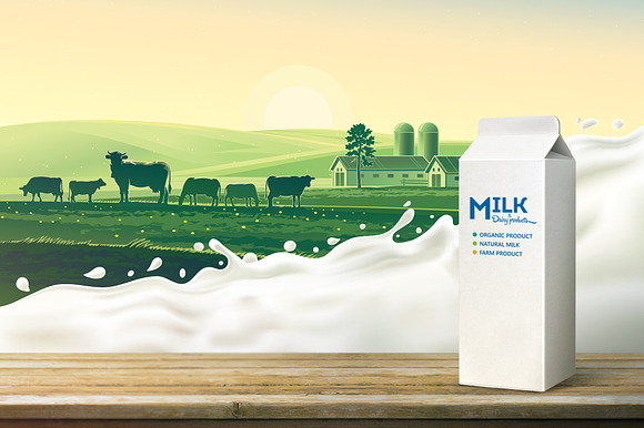 Rural landscape with splash milk in Illustrations - product preview 4