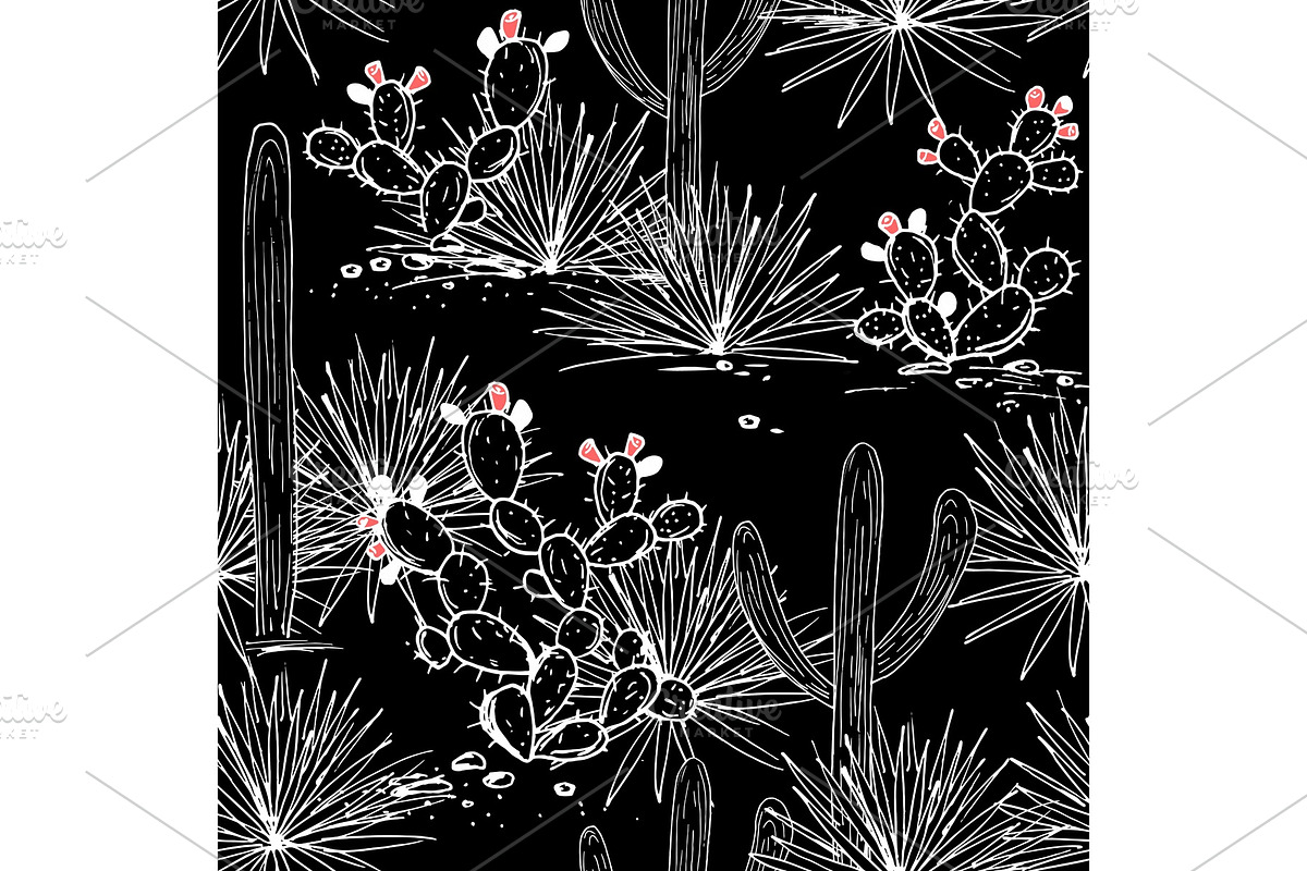 Hand drawn cactuses seamless pattern in Illustrations - product preview 8