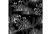 Hand drawn cactuses seamless pattern