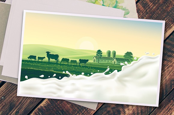 Rural landscape with splash milk in Illustrations - product preview 5