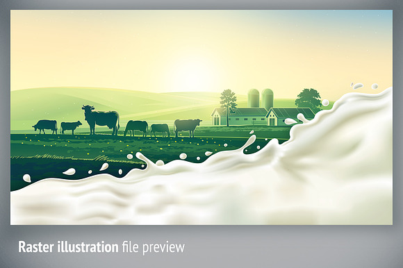Rural landscape with splash milk in Illustrations - product preview 7