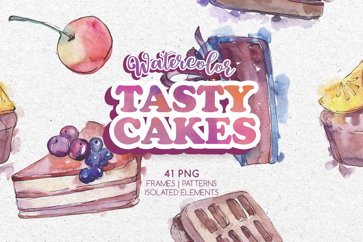 Tasty cakes Watercolor png in Illustrations - product preview 8