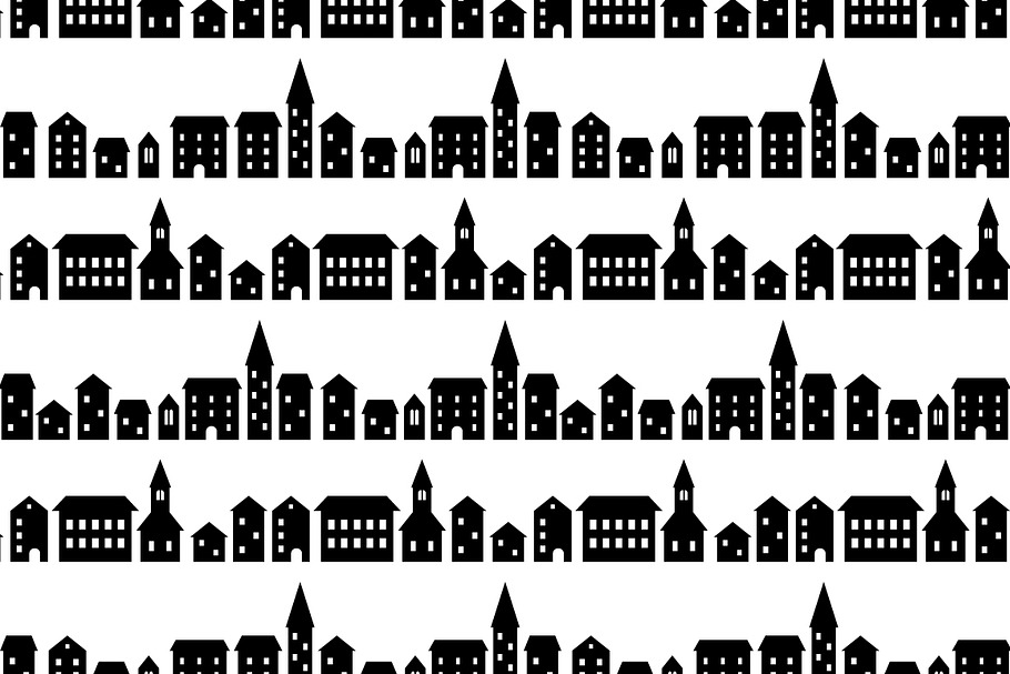 Black and white small houses pattern in Patterns - product preview 8