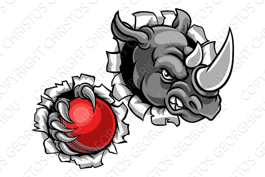 Rhino Holding Cricket Ball Breaking in Illustrations - product preview 8
