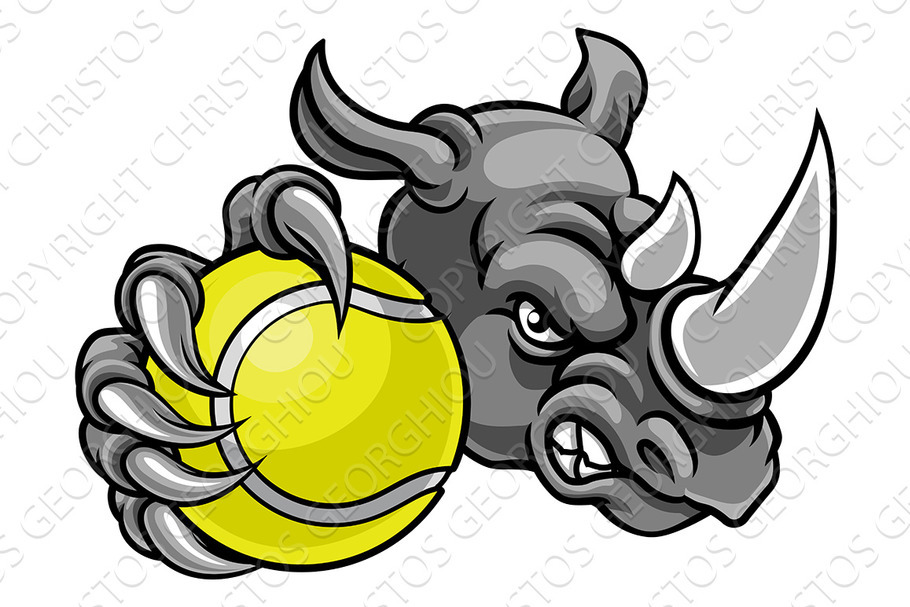 Rhino Tennis Ball Sports Mascot in Illustrations - product preview 8