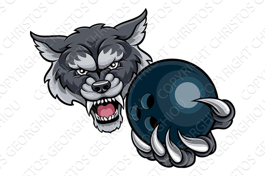 Wolf Holding Bowling Ball Mascot