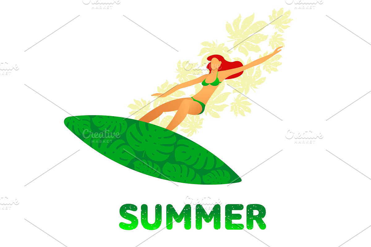 Girl in a swimsuit on surfboard on in Illustrations - product preview 8