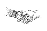 Robot handshake sketch engraving