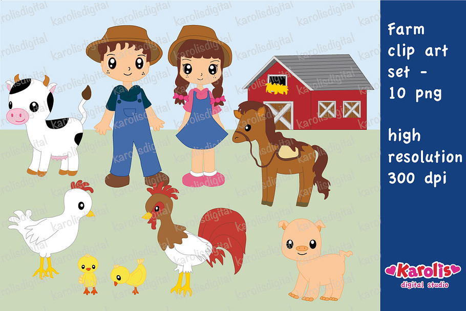 Farm - digital clip art set in Illustrations - product preview 8
