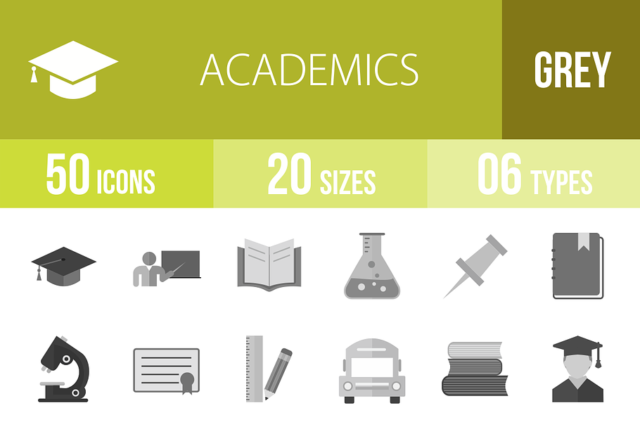 50 Academics Greyscale Icons