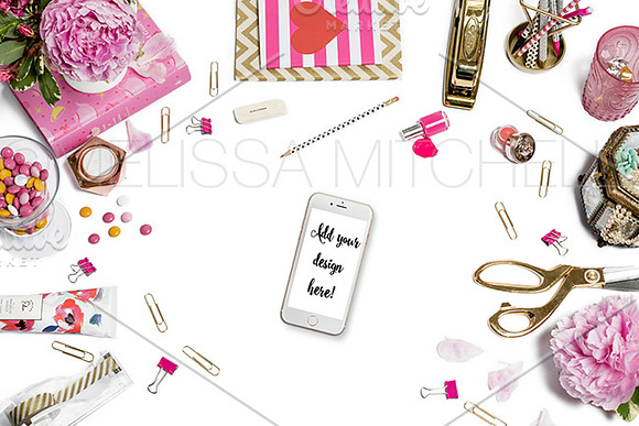 Pink Chevron Styled Desk Mockup #31 in Mobile & Web Mockups - product preview 1