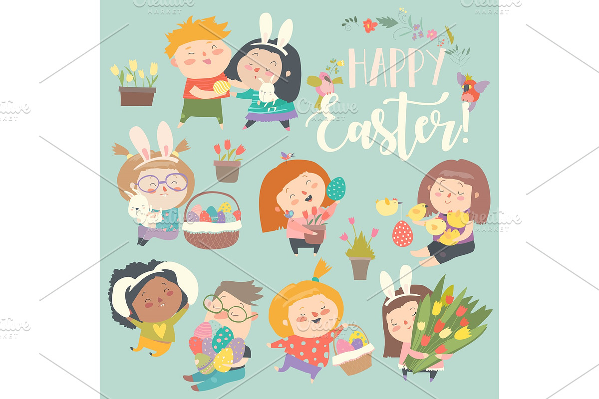 Cute little children with Easter in Objects - product preview 8