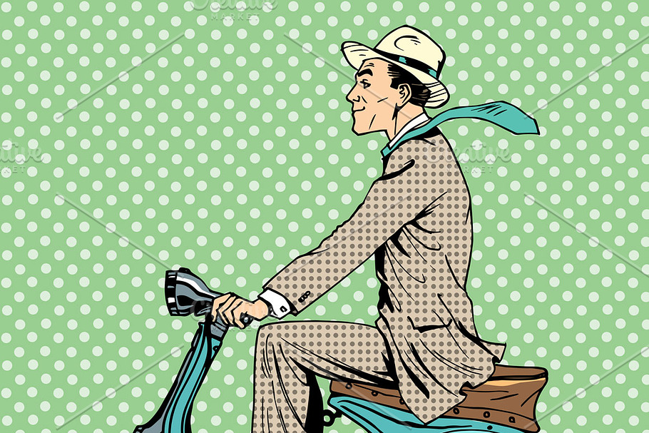 man rides on a vintage scooter in Illustrations - product preview 8