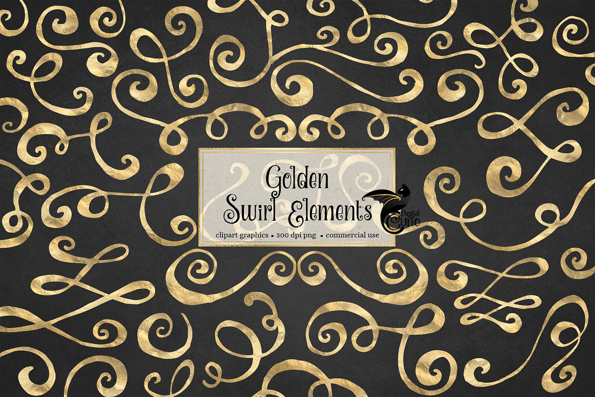 Gold Swirl Elements Clipart in Objects - product preview 8