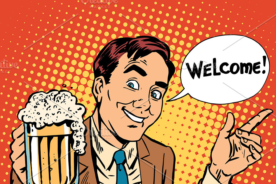 Man welcome to the beer restaurant in Illustrations - product preview 8