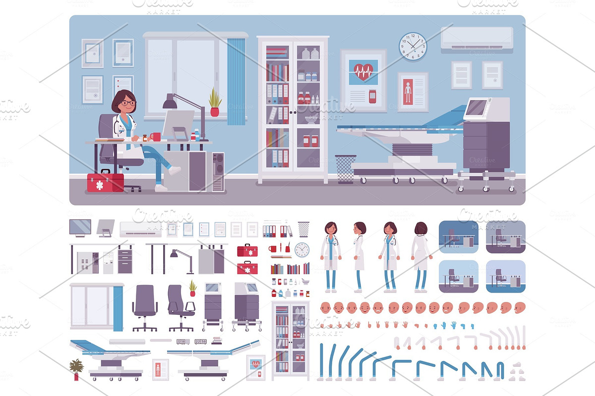 Female doctor office creation set in Illustrations - product preview 8