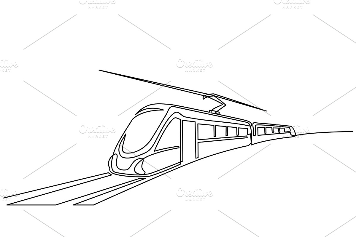 one line drawing Modern train in Illustrations - product preview 8