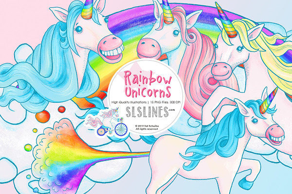 Rainbow Unicorn Illustrations, PNG