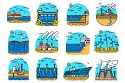Power plants icons. Set of