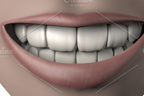 3d illustration of woman mouth full