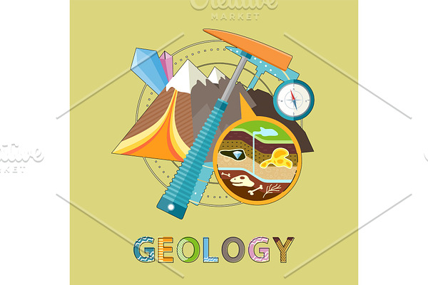 Geology Emblem with Pick, Mountain