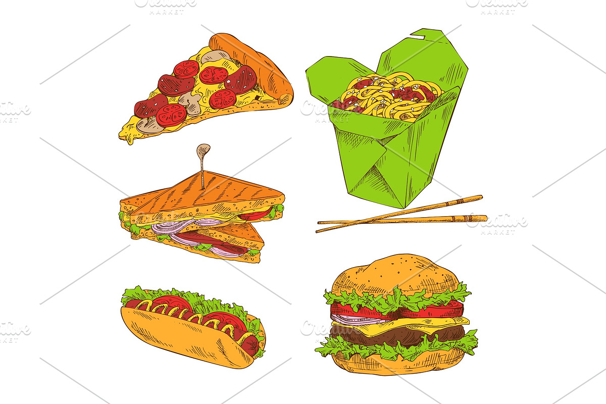 Pizza Hot Dog Sandwich Noodle and in Illustrations - product preview 8