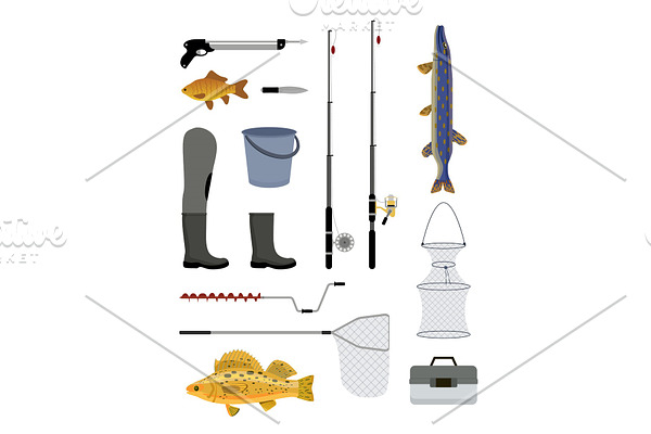 Fishing Tools and Equipment Vector