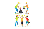 Woman and Men Happily Working Vector