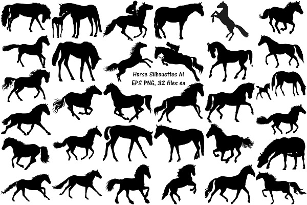 Horse Silhouettes AI EPS PNG