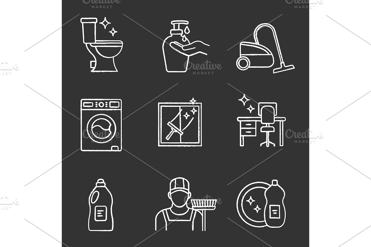 Cleaning service chalk icons set in Icons - product preview 8