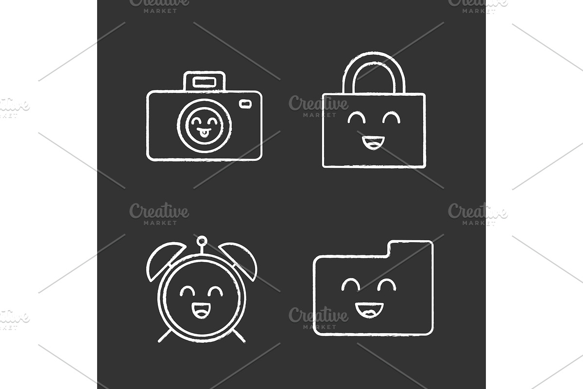 Smiling items chalk icons set in Icons - product preview 8
