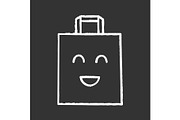 Smiling shopping bag character icon