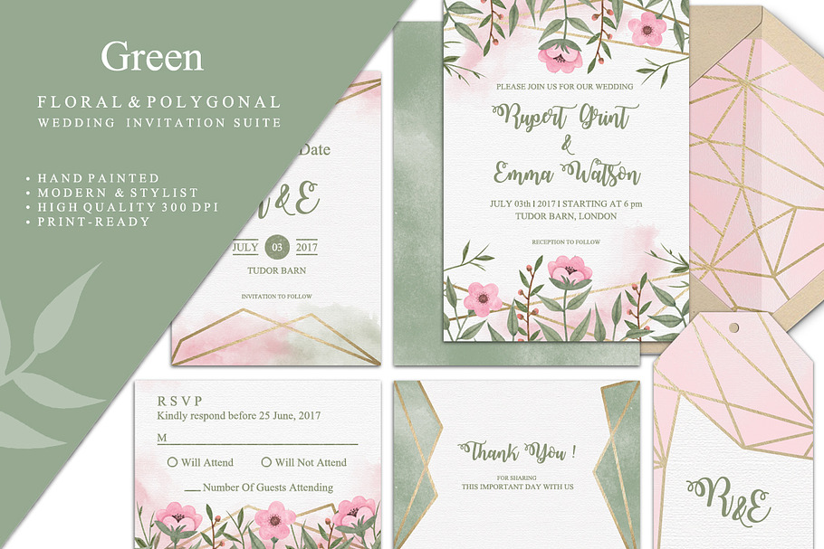 Green Wedding Invitation Suite in Wedding Templates - product preview 8