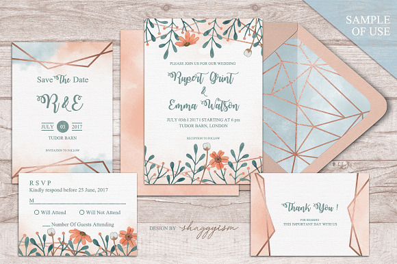 Peach Wedding Invitation Suite in Wedding Templates - product preview 2