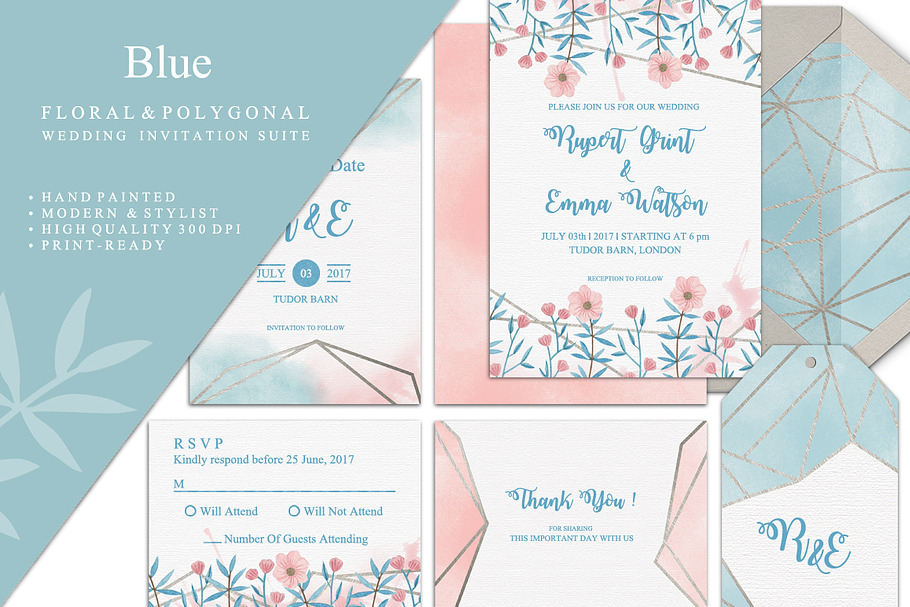 Blue Wedding Invitation Suite in Wedding Templates - product preview 8