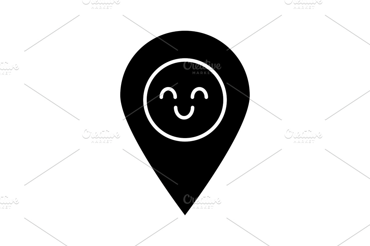 Smiling map pin character glyph icon in Icons - product preview 8
