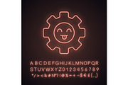Smiling cogwheel neon light icon