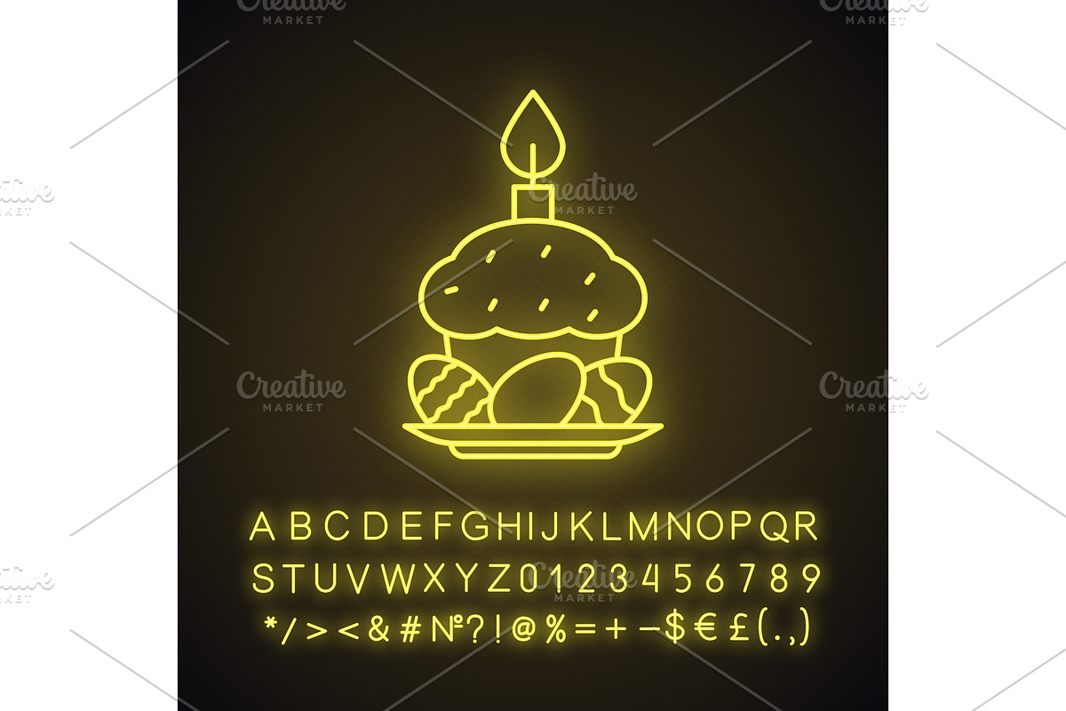 Easter cake, eggs, candle neon icon in Icons - product preview 8